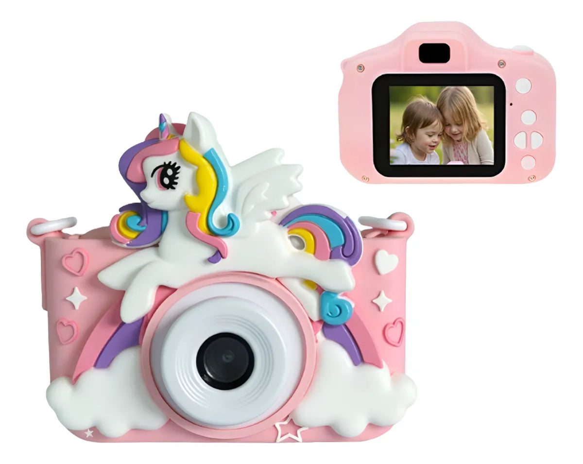 Camera Digital Infantil Queda Fotos Jogo Unicórnio Alça