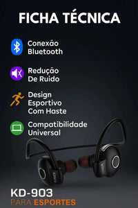 Fone De Ouvido Bluetooth Esportivo Kd-903 Cor Preto