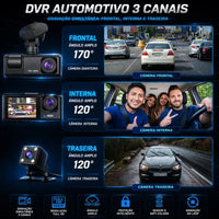Câmera Veicular Black Box Full HD 3 Canais