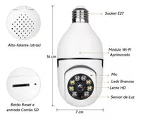 Câmera Segurança Ip 360 Lâmpada Wi-fi Visão Noturna Áudio Hd